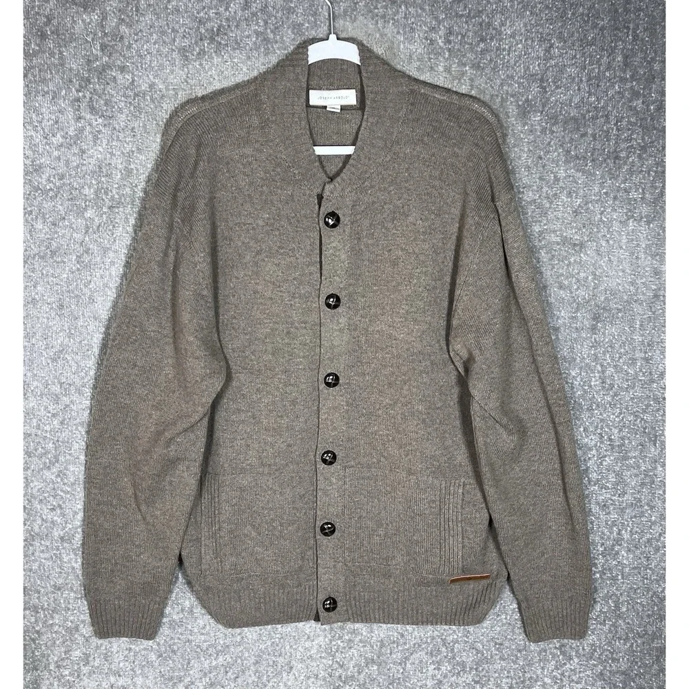 Joseph Abboud Wool Blend Button Up Cardigan Sweater Mens Size XL Brown Pockets